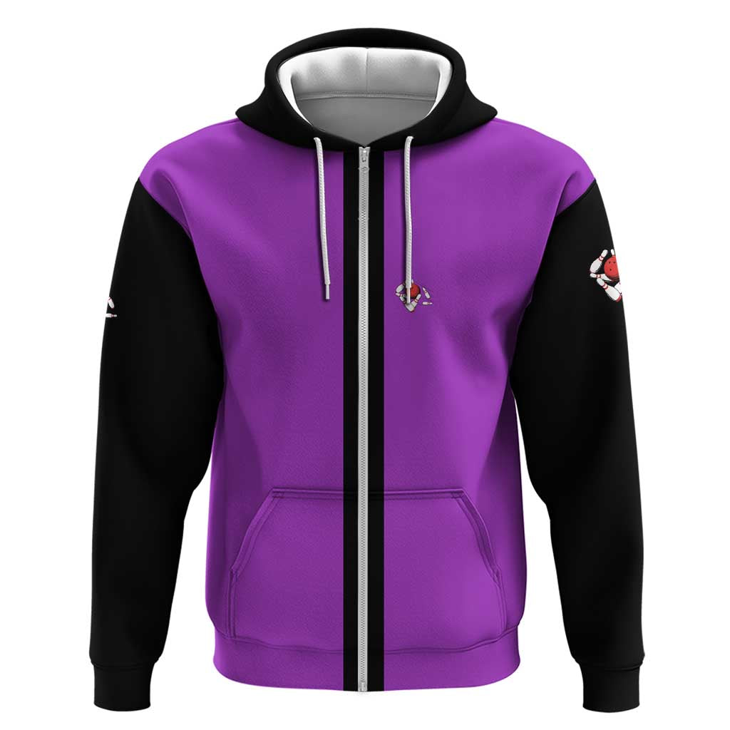 Personalized Purple Black Retro Bowling Zip Hoodie with Cartoon Strike - Wonder Print Shop