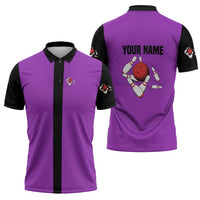 Personalized Purple Black Retro Bowling Zipper Polo Shirt with Cartoon Strike - Wonder Print Shop