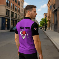 Personalized Purple Black Retro Bowling Zipper Polo Shirt with Cartoon Strike - Wonder Print Shop