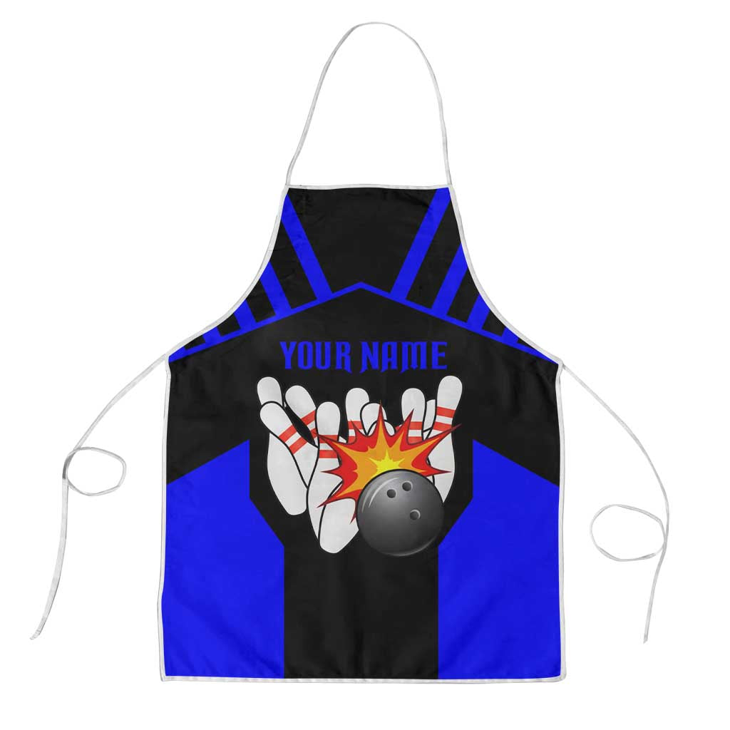 Custom Blue and Black Bowling Apron with Exploding Strike Design Pin Graphics - Wonder Print Shop