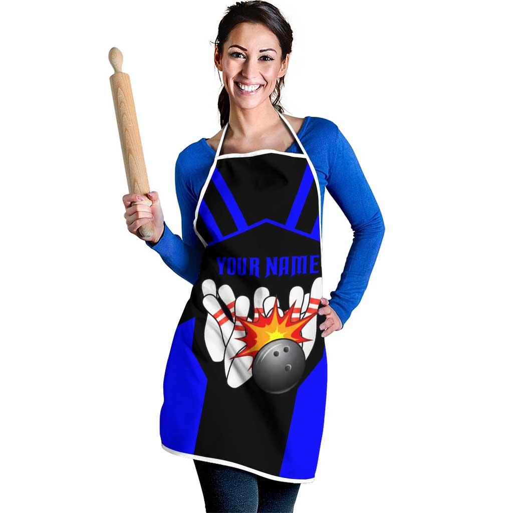 Custom Blue and Black Bowling Apron with Exploding Strike Design Pin Graphics - Wonder Print Shop