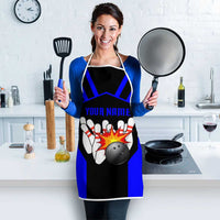 Custom Blue and Black Bowling Apron with Exploding Strike Design Pin Graphics - Wonder Print Shop