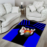 Custom Blue and Black Bowling Area Rug with Exploding Strike Design Pin Graphics - Wonder Print Shop