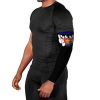 Custom Blue and Black Bowling Arm Sleeves with Exploding Strike Design Pin Graphics - Wonder Print Shop
