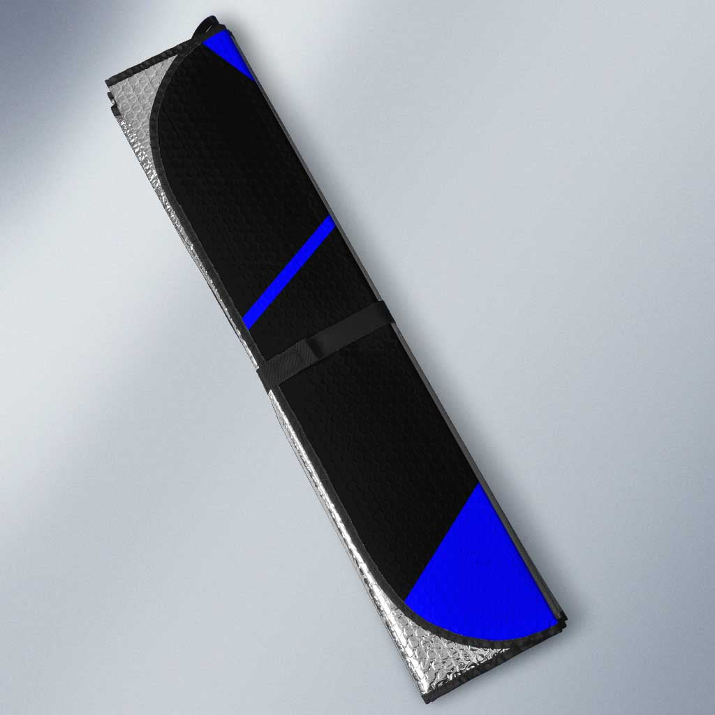 Custom Blue and Black Bowling Auto Sun Shade with Exploding Strike Design Pin Graphics - Wonder Print Shop