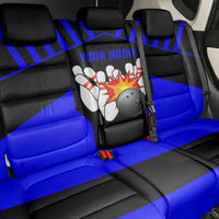 Custom Blue and Black Bowling Back Car Seat Cover with Exploding Strike Design Pin Graphics - Wonder Print Shop
