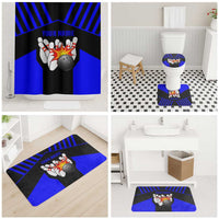 Custom Blue and Black Bowling Bathroom Set with Exploding Strike Design Pin Graphics - Wonder Print Shop