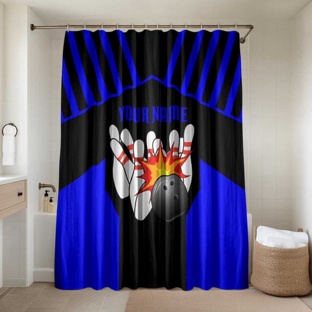 Custom Blue and Black Bowling Bathroom Set with Exploding Strike Design Pin Graphics - Wonder Print Shop