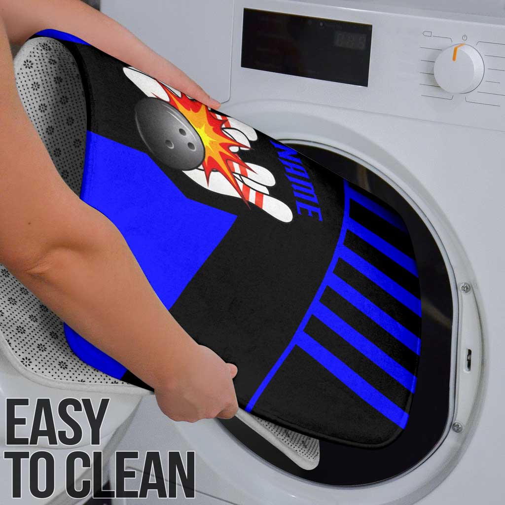 Custom Blue and Black Bowling Bathroom Set with Exploding Strike Design Pin Graphics - Wonder Print Shop