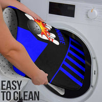 Custom Blue and Black Bowling Bathroom Set with Exploding Strike Design Pin Graphics - Wonder Print Shop