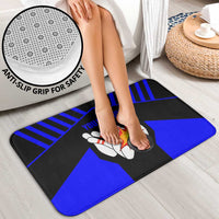 Custom Blue and Black Bowling Bathroom Set with Exploding Strike Design Pin Graphics - Wonder Print Shop