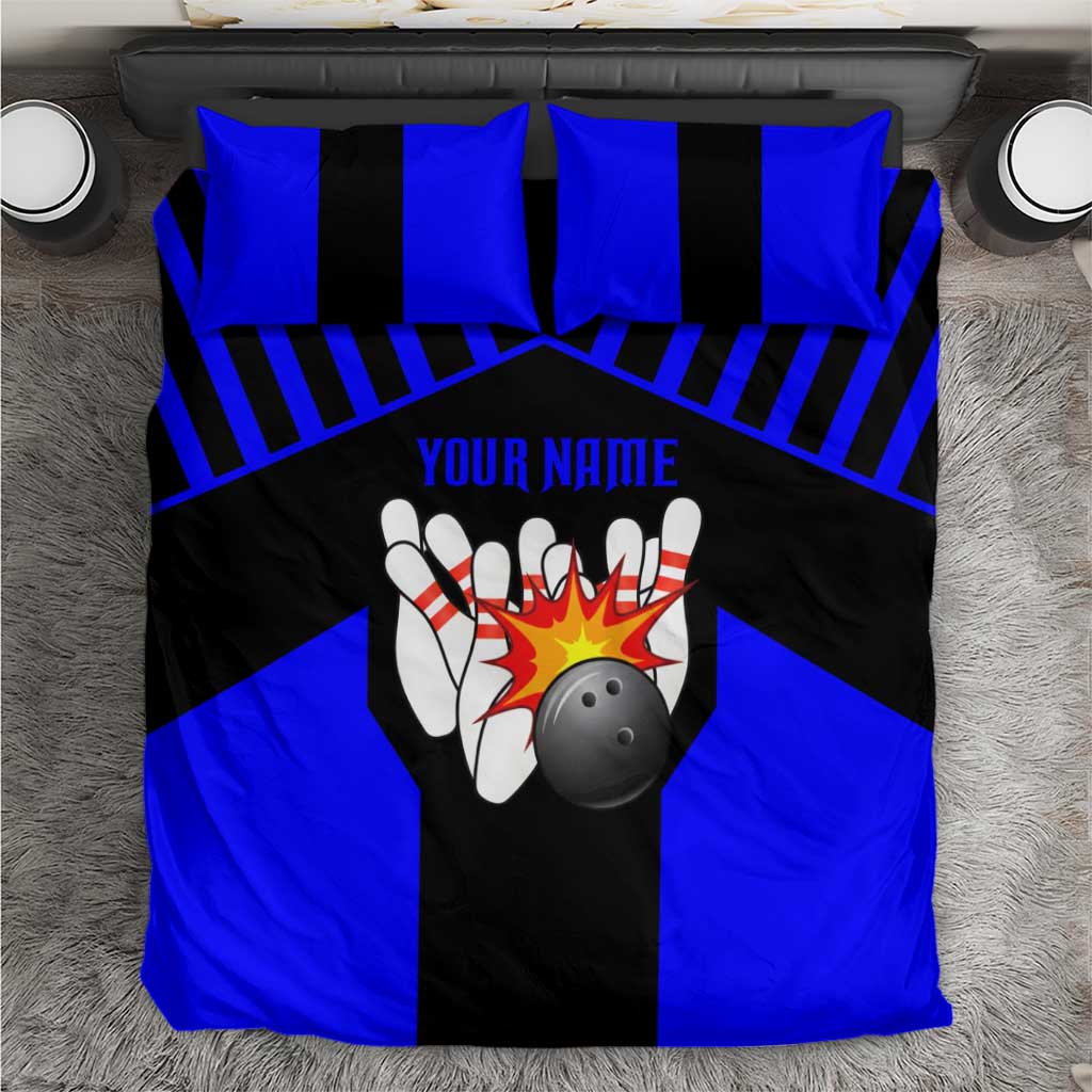 Custom Blue and Black Bowling Bedding Set with Exploding Strike Design Pin Graphics - Wonder Print Shop