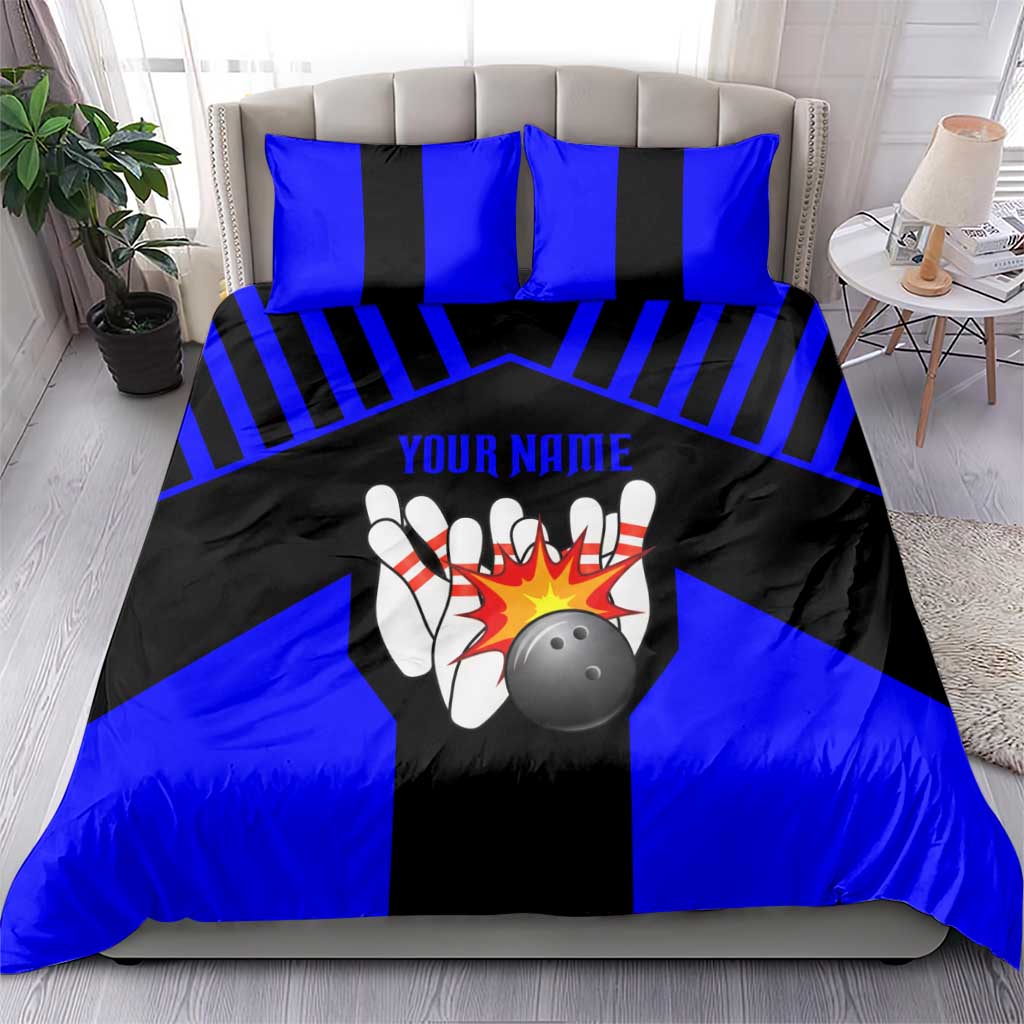 Custom Blue and Black Bowling Bedding Set with Exploding Strike Design Pin Graphics - Wonder Print Shop