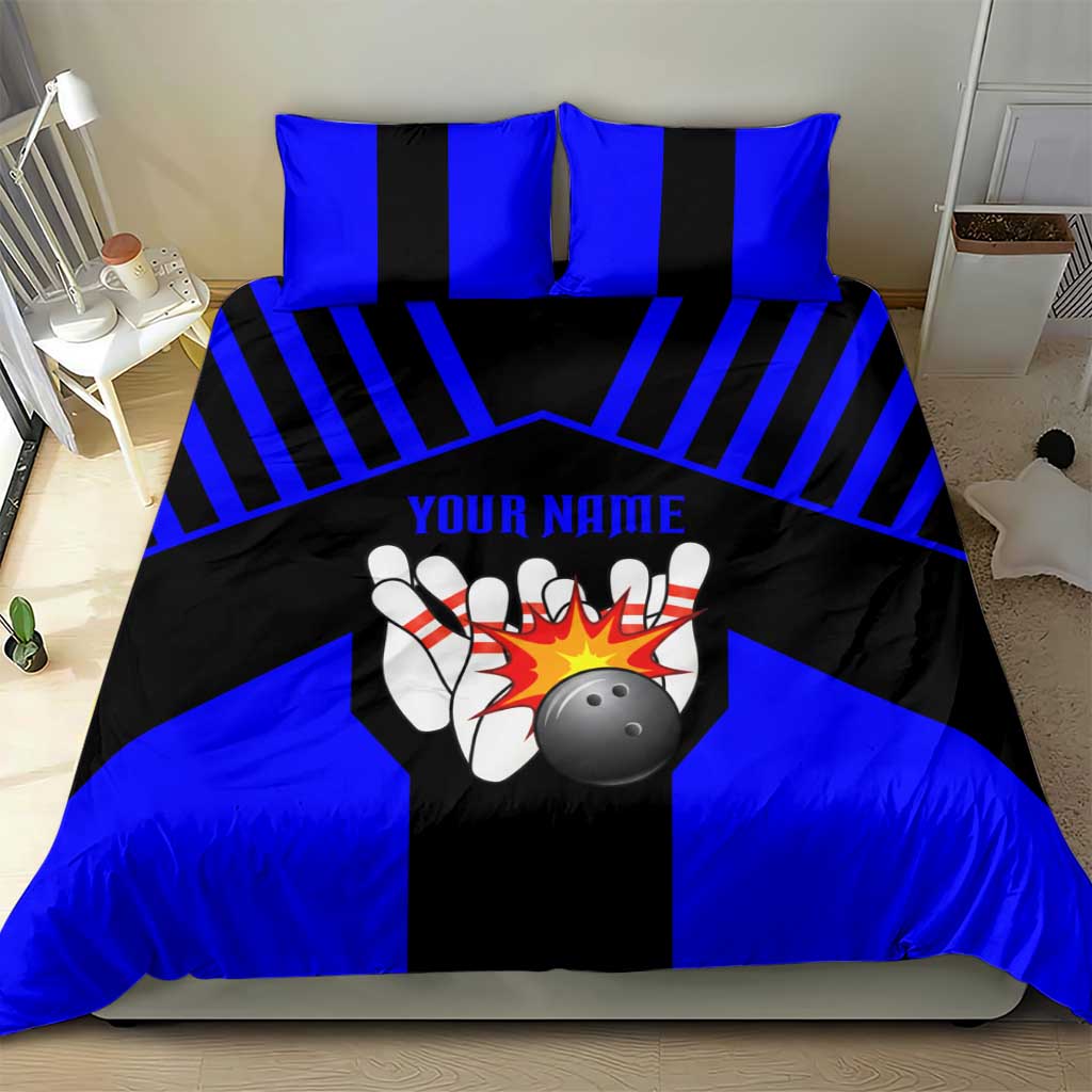 Custom Blue and Black Bowling Bedding Set with Exploding Strike Design Pin Graphics - Wonder Print Shop