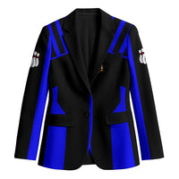 Custom Blue and Black Bowling Blazer with Exploding Strike Design Pin Graphics - Wonder Print Shop