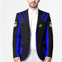 Custom Blue and Black Bowling Blazer with Exploding Strike Design Pin Graphics - Wonder Print Shop