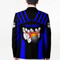Custom Blue and Black Bowling Blazer with Exploding Strike Design Pin Graphics - Wonder Print Shop