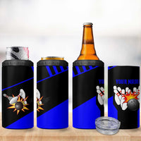 Custom Blue and Black Bowling 4 in 1 Can Cooler Tumbler with Exploding Strike Design Pin Graphics - Wonder Print Shop
