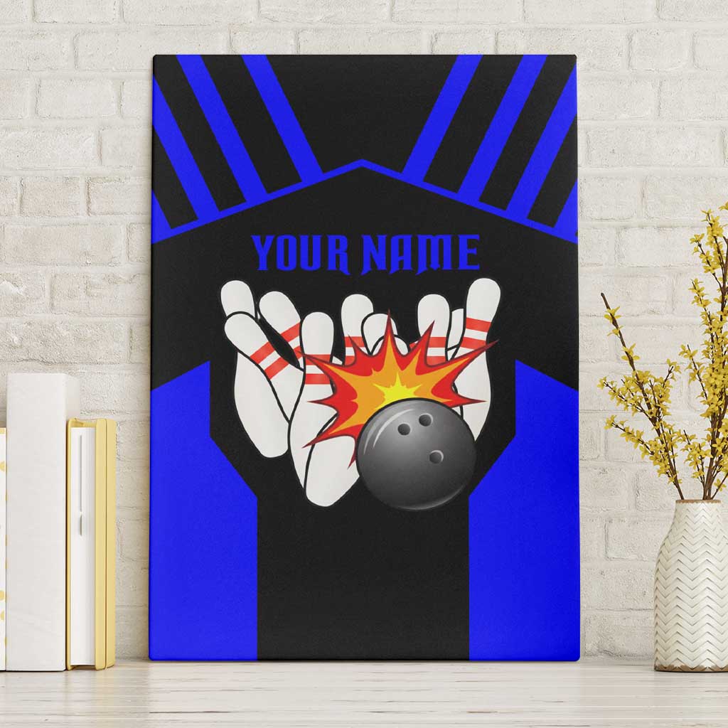 Custom Blue and Black Bowling Canvas Wall Art with Exploding Strike Design Pin Graphics - Wonder Print Shop