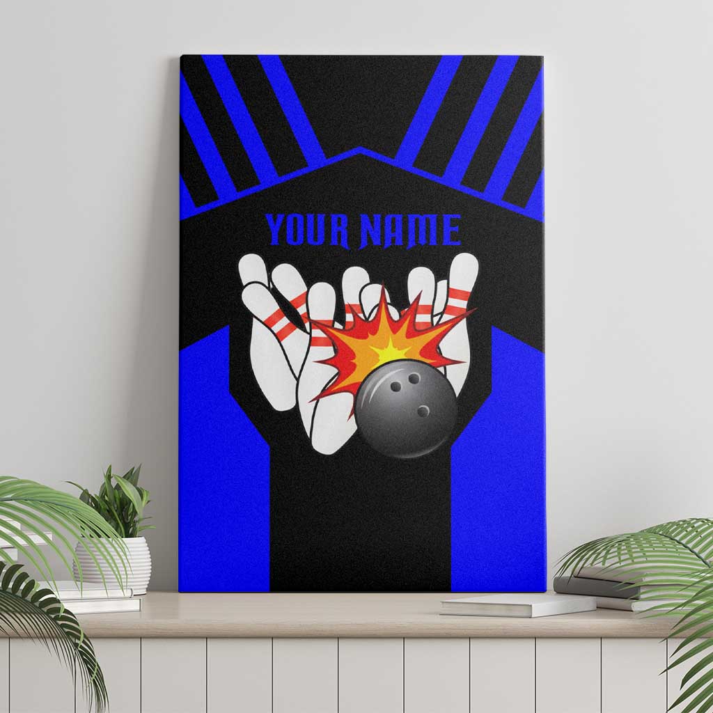 Custom Blue and Black Bowling Canvas Wall Art with Exploding Strike Design Pin Graphics - Wonder Print Shop