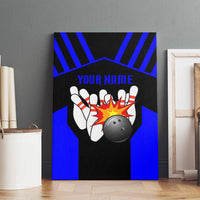 Custom Blue and Black Bowling Canvas Wall Art with Exploding Strike Design Pin Graphics - Wonder Print Shop