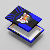 Custom Blue and Black Bowling Canvas Wall Art with Exploding Strike Design Pin Graphics - Wonder Print Shop