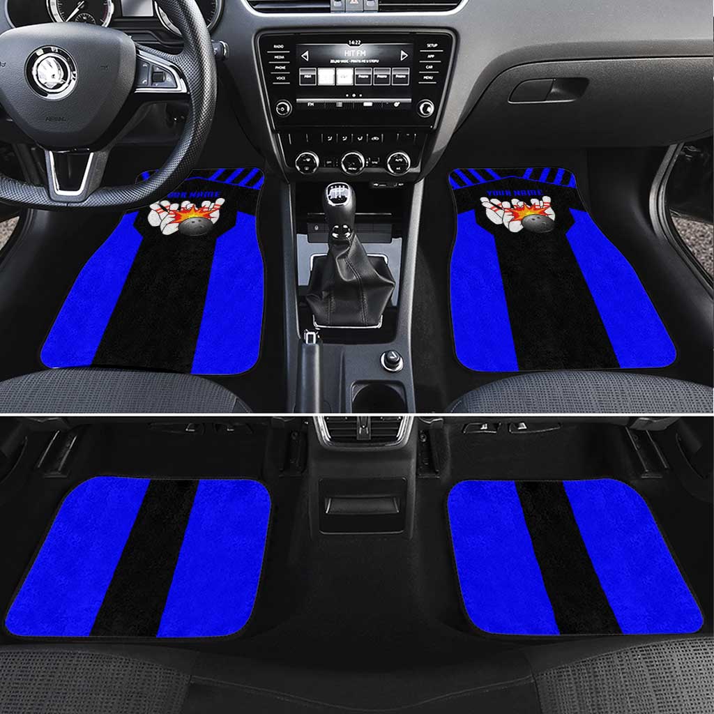 Custom Blue and Black Bowling Car Mats with Exploding Strike Design Pin Graphics - Wonder Print Shop