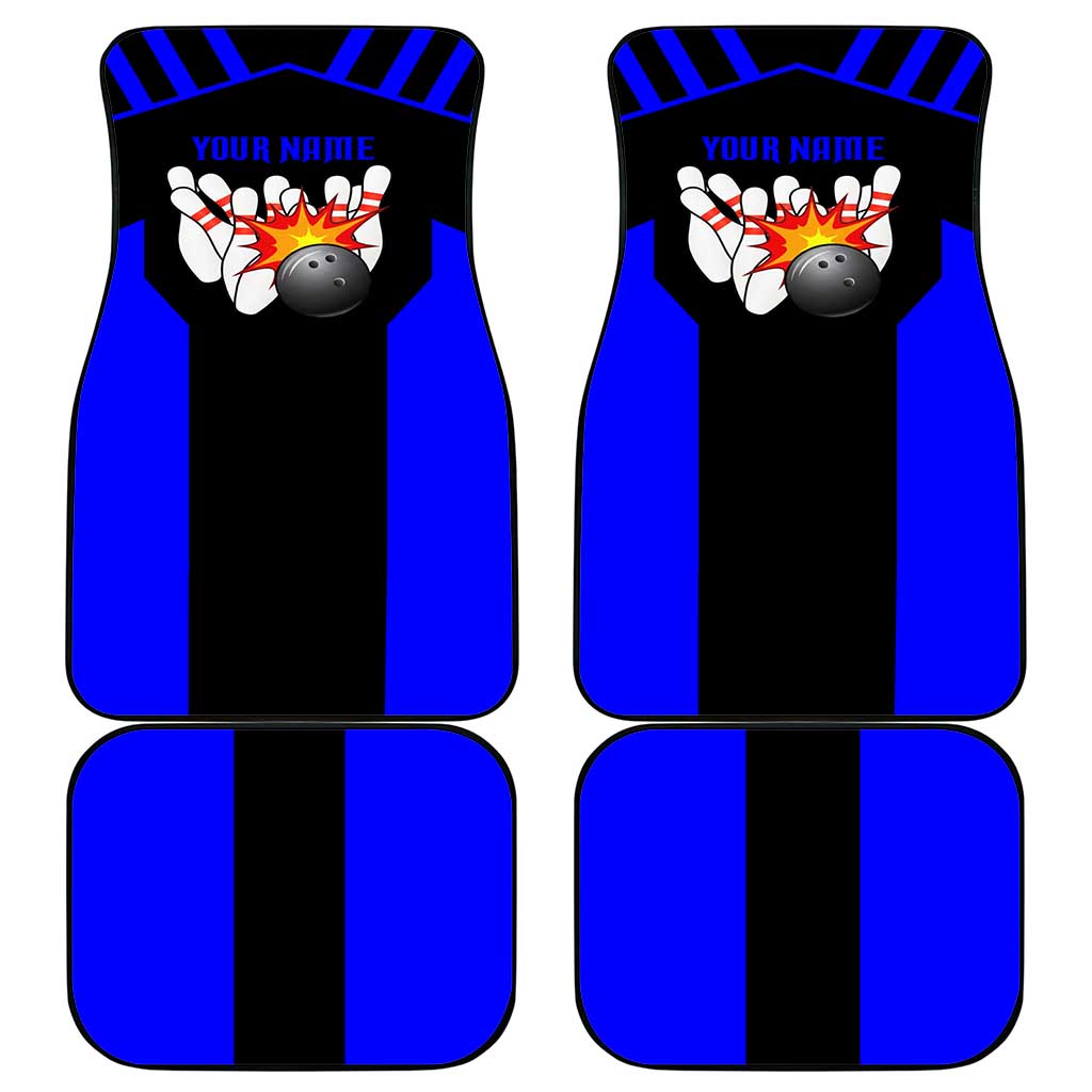 Custom Blue and Black Bowling Car Mats with Exploding Strike Design Pin Graphics - Wonder Print Shop