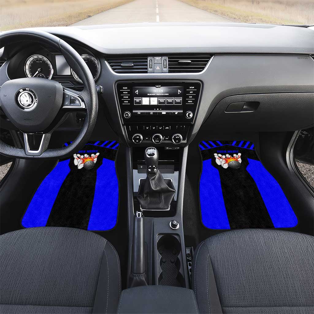 Custom Blue and Black Bowling Car Mats with Exploding Strike Design Pin Graphics - Wonder Print Shop