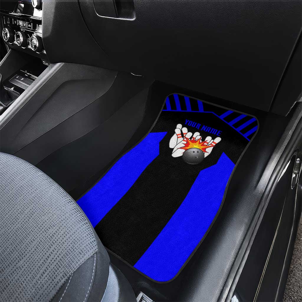 Custom Blue and Black Bowling Car Mats with Exploding Strike Design Pin Graphics - Wonder Print Shop