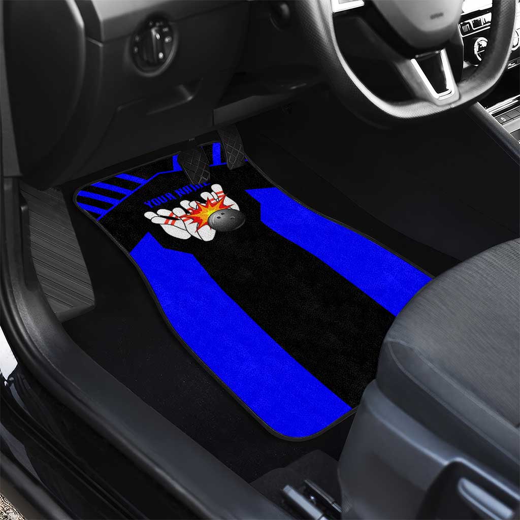 Custom Blue and Black Bowling Car Mats with Exploding Strike Design Pin Graphics - Wonder Print Shop