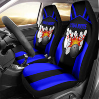 Custom Blue and Black Bowling Car Seat Cover with Exploding Strike Design Pin Graphics - Wonder Print Shop