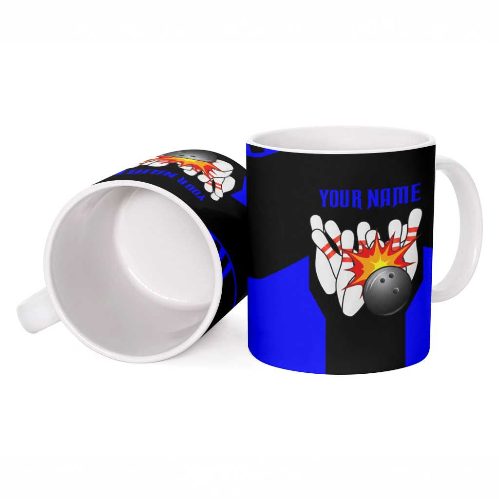 Custom Blue and Black Bowling Ceramic Mug with Exploding Strike Design Pin Graphics - Wonder Print Shop