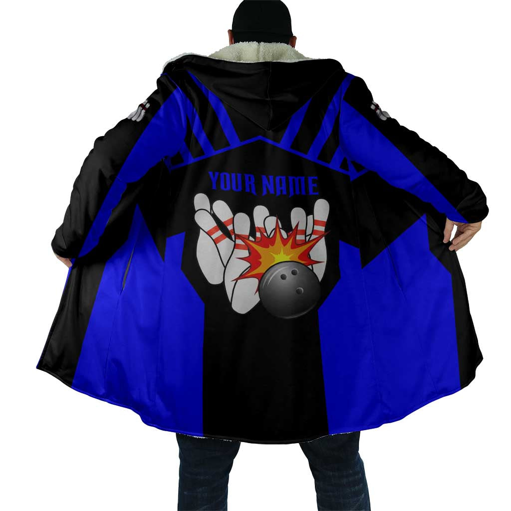 Custom Blue and Black Bowling Cloak with Exploding Strike Design Pin Graphics - Wonder Print Shop