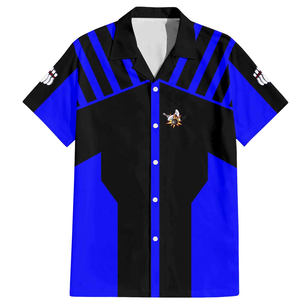 Custom Blue and Black Bowling Family Matching Long Sleeve Bodycon Dress and Hawaiian Shirt with Exploding Strike Design Pin Graphics - Wonder Print Shop