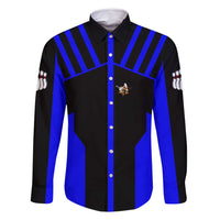 Custom Blue and Black Bowling Family Matching Long Sleeve Bodycon Dress and Hawaiian Shirt with Exploding Strike Design Pin Graphics - Wonder Print Shop