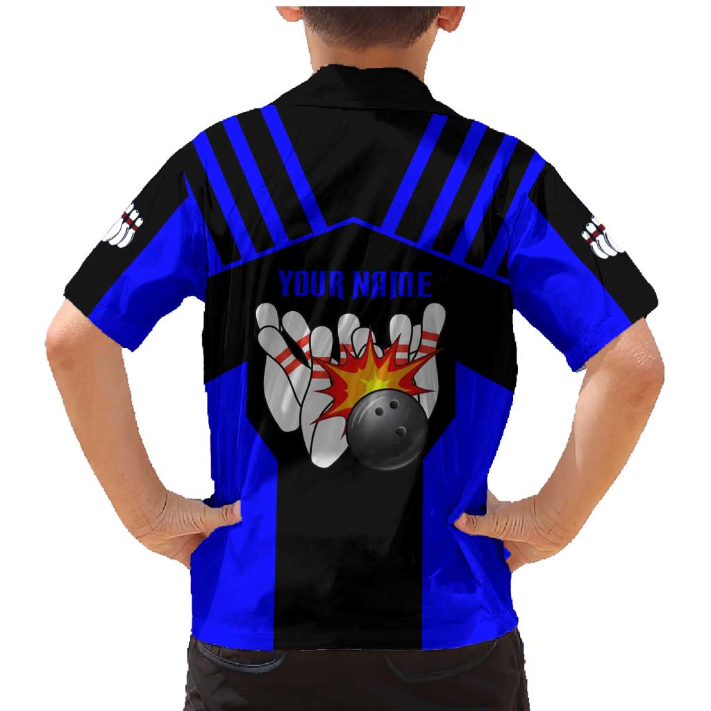 Custom Blue and Black Bowling Family Matching Mermaid Dress and Hawaiian Shirt with Exploding Strike Design Pin Graphics - Wonder Print Shop