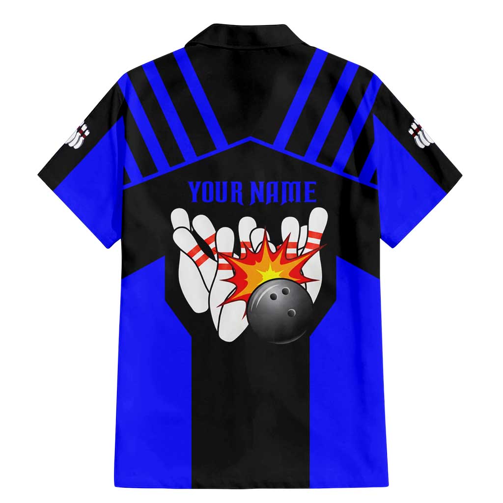 Custom Blue and Black Bowling Family Matching Mermaid Dress and Hawaiian Shirt with Exploding Strike Design Pin Graphics - Wonder Print Shop