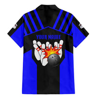 Custom Blue and Black Bowling Family Matching Mermaid Dress and Hawaiian Shirt with Exploding Strike Design Pin Graphics - Wonder Print Shop