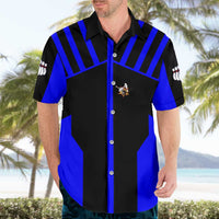 Custom Blue and Black Bowling Hawaiian Shirt with Exploding Strike Design Pin Graphics - Wonder Print Shop