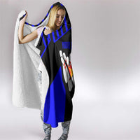Custom Blue and Black Bowling Hooded Blanket with Exploding Strike Design Pin Graphics - Wonder Print Shop