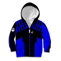 Custom Blue and Black Bowling Kid Hoodie with Exploding Strike Design Pin Graphics - Wonder Print Shop