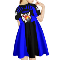 Custom Blue and Black Bowling Kid Short Sleeve Dress with Exploding Strike Design Pin Graphics - Wonder Print Shop