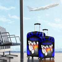 Custom Blue and Black Bowling Luggage Cover with Exploding Strike Design Pin Graphics - Wonder Print Shop