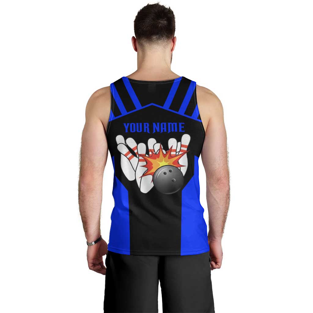 Custom Blue and Black Bowling Men Tank Top with Exploding Strike Design Pin Graphics - Wonder Print Shop