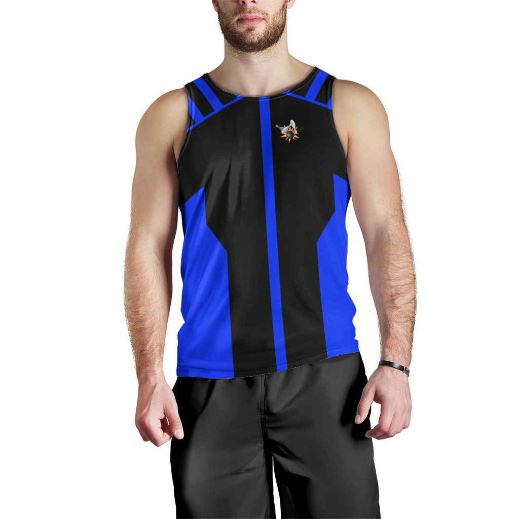 Custom Blue and Black Bowling Men Tank Top with Exploding Strike Design Pin Graphics - Wonder Print Shop