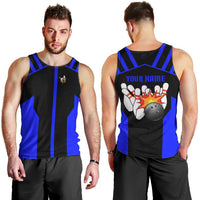 Custom Blue and Black Bowling Men Tank Top with Exploding Strike Design Pin Graphics - Wonder Print Shop