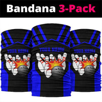 Custom Blue and Black Bowling Neck Gaiter with Exploding Strike Design Pin Graphics - Wonder Print Shop