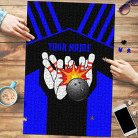 Custom Blue and Black Bowling Puzzle with Exploding Strike Design Pin Graphics - Wonder Print Shop