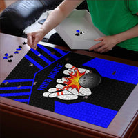 Custom Blue and Black Bowling Puzzle with Exploding Strike Design Pin Graphics - Wonder Print Shop